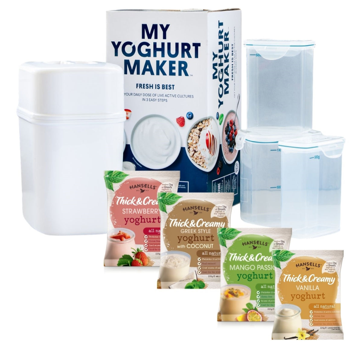 Fruity Starter Kit x4 Sachets + Yoghurt Maker Hansells Yoghurt UK