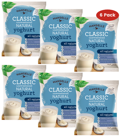 6x Sachets Hansells - Classic Unsweetened Natural Yoghurt